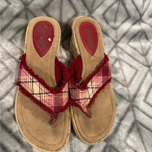Mudd Red and Tan Plaid Sandals